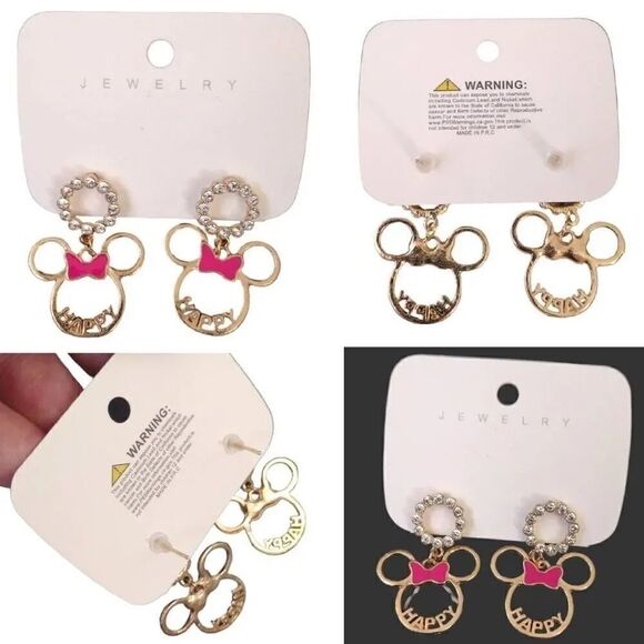 Disney Pink Mickey Socks Minnie Earrings And Hair Scrunchies Bundle NWT - Picture 9 of 13